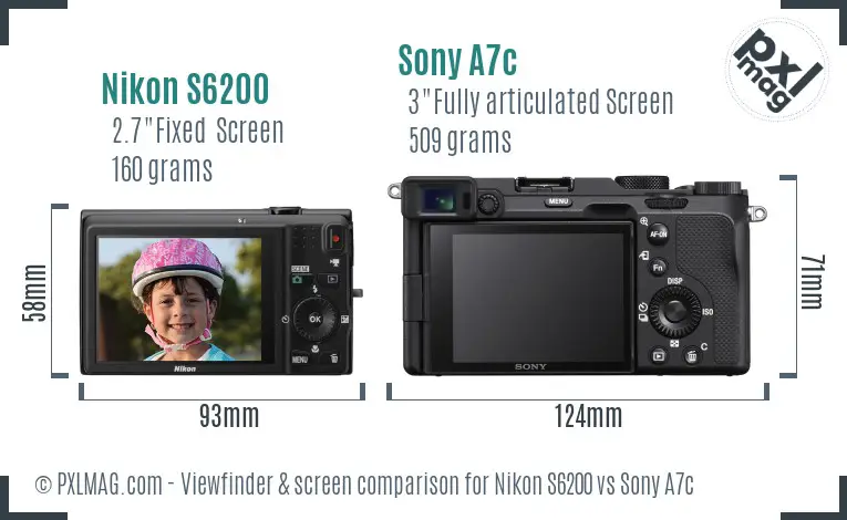 Nikon S6200 vs Sony A7c Screen and Viewfinder comparison