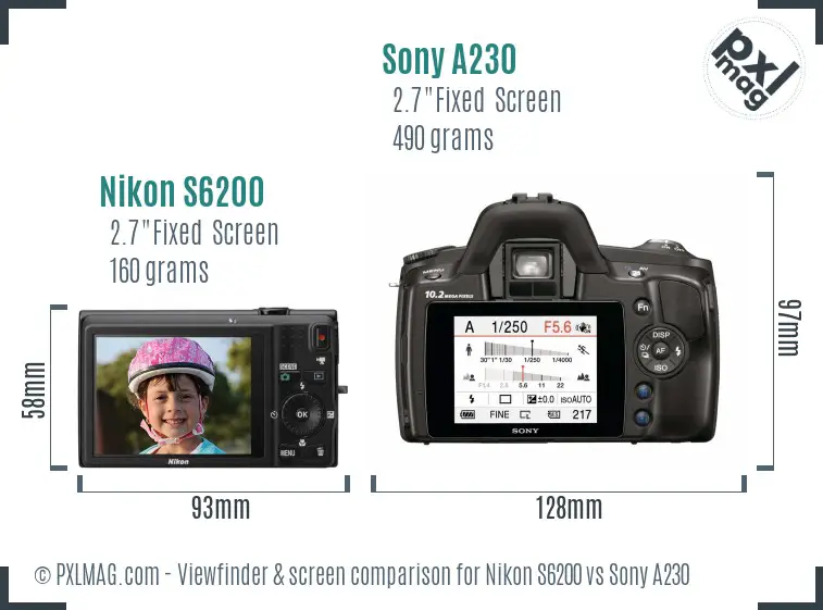 Nikon S6200 vs Sony A230 Screen and Viewfinder comparison