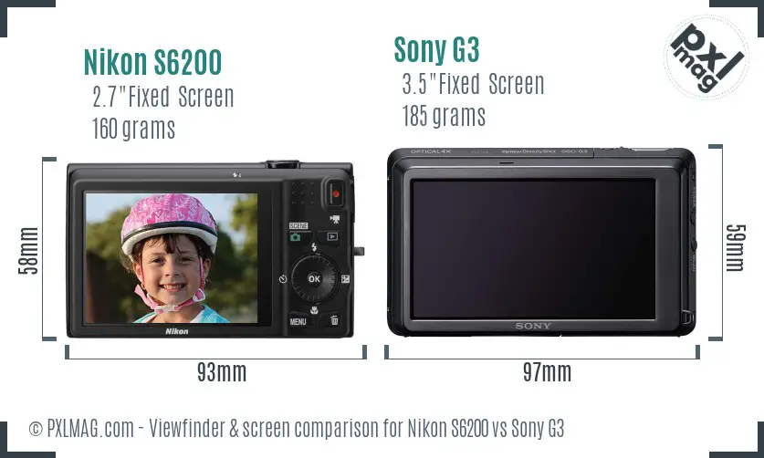 Nikon S6200 vs Sony G3 Screen and Viewfinder comparison Nikon S6200 vs Sony G3 Screen and Viewfinder comparison