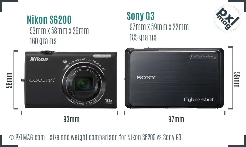 Nikon S6200 vs Sony G3 size comparison Nikon S6200 vs Sony G3 size comparison