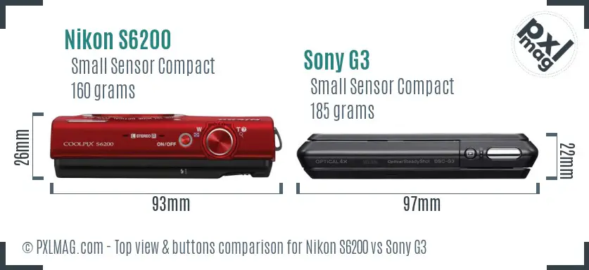 Nikon S6200 vs Sony G3 top view buttons comparison Nikon S6200 vs Sony G3 top view buttons comparison