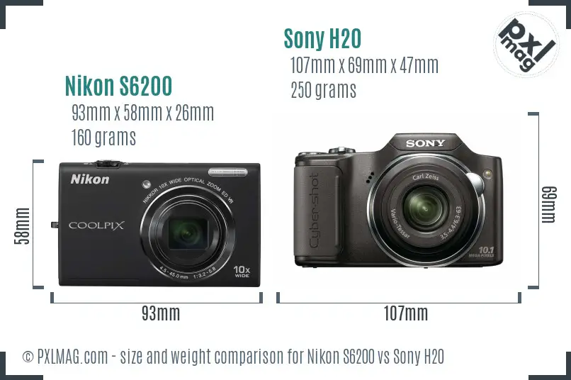 Nikon S6200 vs Sony H20 size comparison