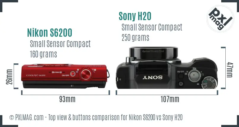 Nikon S6200 vs Sony H20 top view buttons comparison
