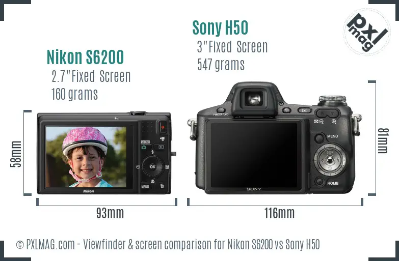 Nikon S6200 vs Sony H50 Screen and Viewfinder comparison