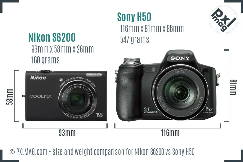 Nikon S6200 vs Sony H50 size comparison
