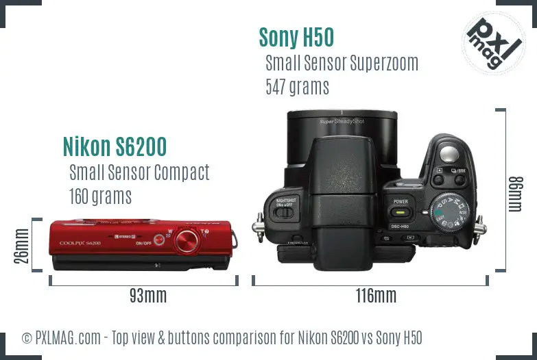 Nikon S6200 vs Sony H50 top view buttons comparison