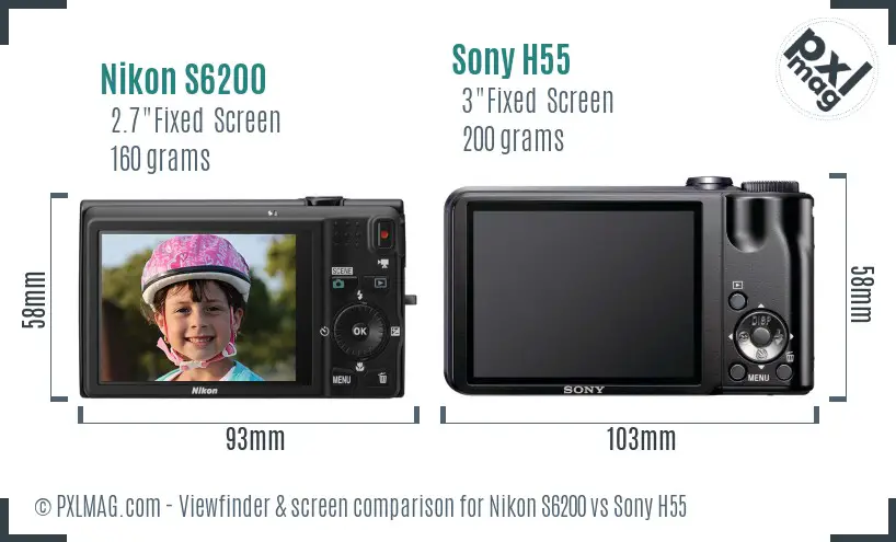 Nikon S6200 vs Sony H55 Screen and Viewfinder comparison