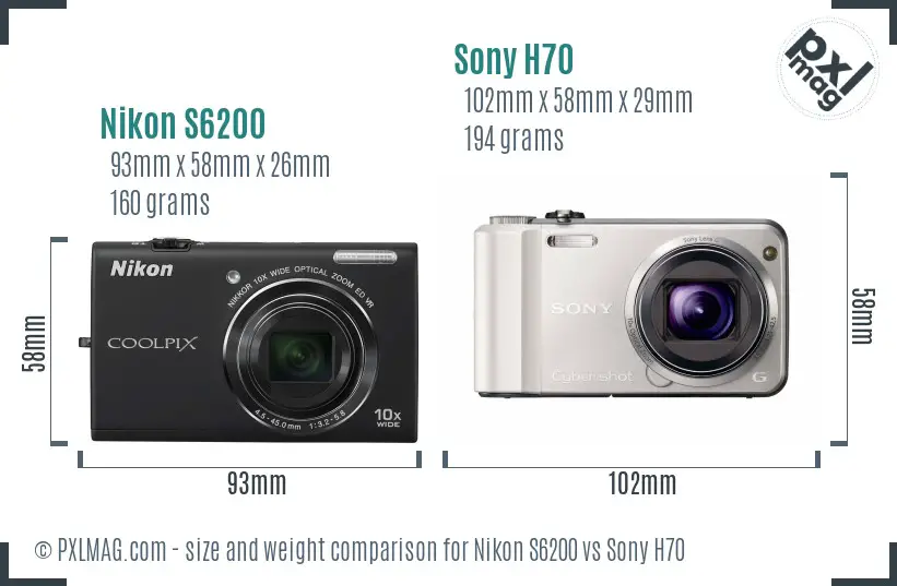 Nikon S6200 vs Sony H70 size comparison