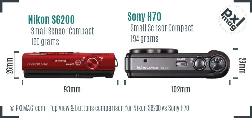 Nikon S6200 vs Sony H70 top view buttons comparison