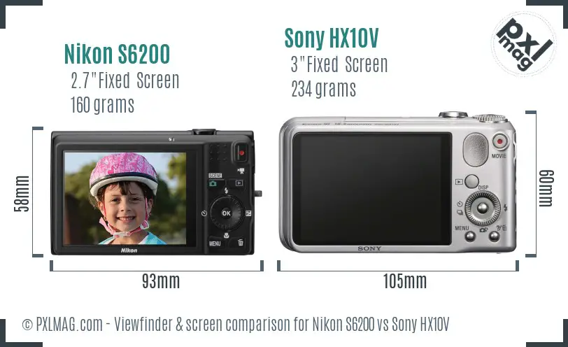 Nikon S6200 vs Sony HX10V Screen and Viewfinder comparison