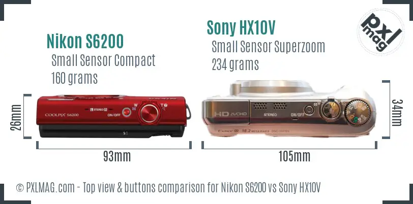 Nikon S6200 vs Sony HX10V top view buttons comparison