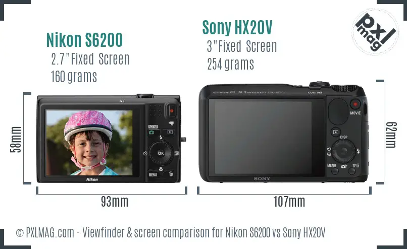 Nikon S6200 vs Sony HX20V Screen and Viewfinder comparison