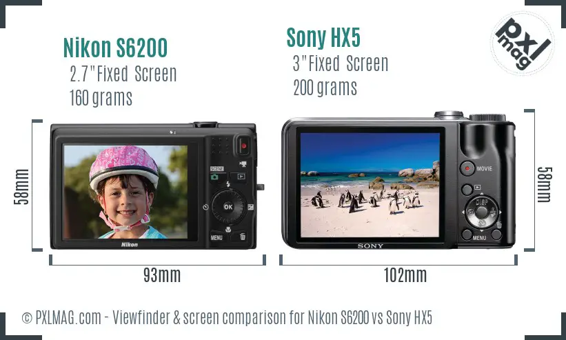 Nikon S6200 vs Sony HX5 Screen and Viewfinder comparison