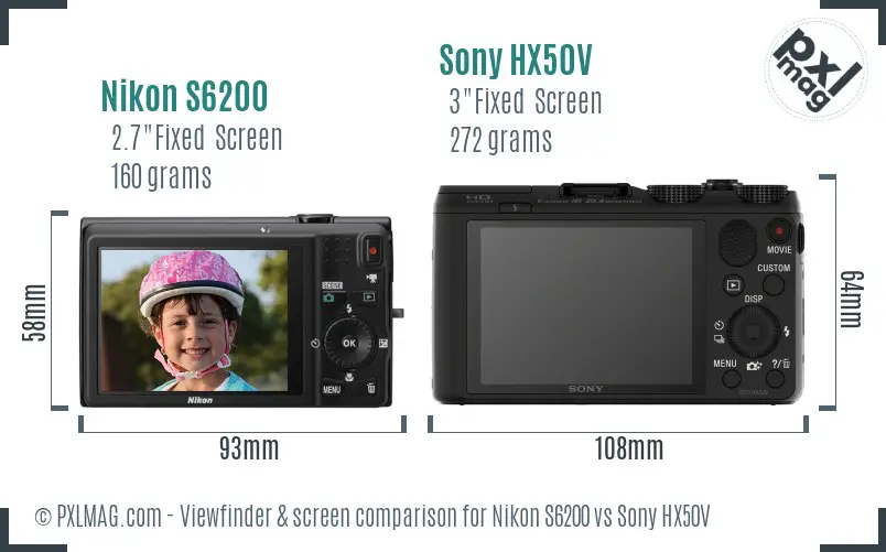 Nikon S6200 vs Sony HX50V Screen and Viewfinder comparison Nikon S6200 vs Sony HX50V Screen and Viewfinder comparison