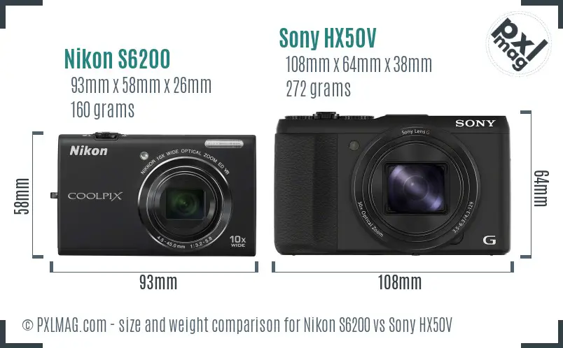 Nikon S6200 vs Sony HX50V size comparison Nikon S6200 vs Sony HX50V size comparison