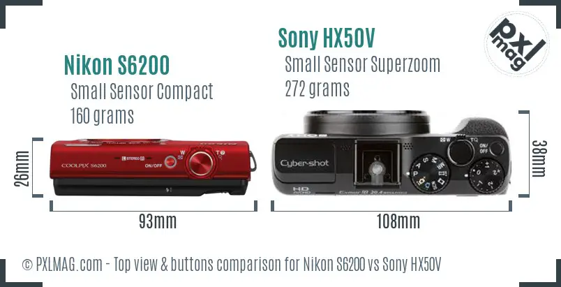 Nikon S6200 vs Sony HX50V top view buttons comparison Nikon S6200 vs Sony HX50V top view buttons comparison