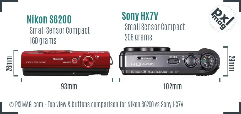 Nikon S6200 vs Sony HX7V top view buttons comparison Nikon S6200 vs Sony HX7V top view buttons comparison