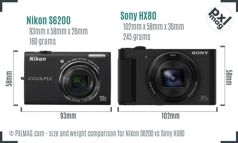 Nikon S6200 vs Sony HX80 size comparison