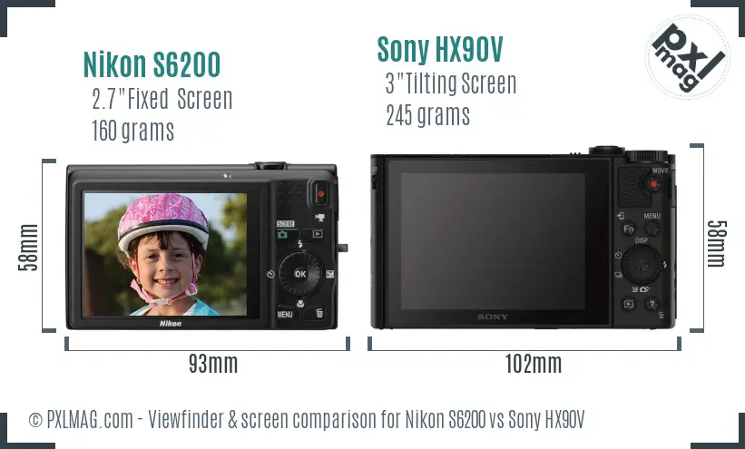 Nikon S6200 vs Sony HX90V Screen and Viewfinder comparison