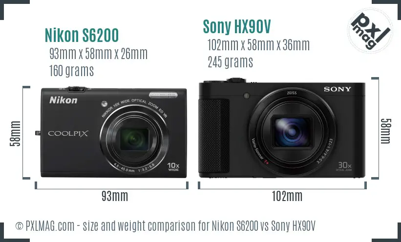 Nikon S6200 vs Sony HX90V size comparison