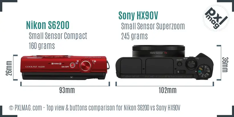 Nikon S6200 vs Sony HX90V top view buttons comparison