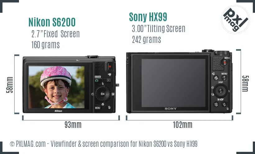 Nikon S6200 vs Sony HX99 Screen and Viewfinder comparison Nikon S6200 vs Sony HX99 Screen and Viewfinder comparison