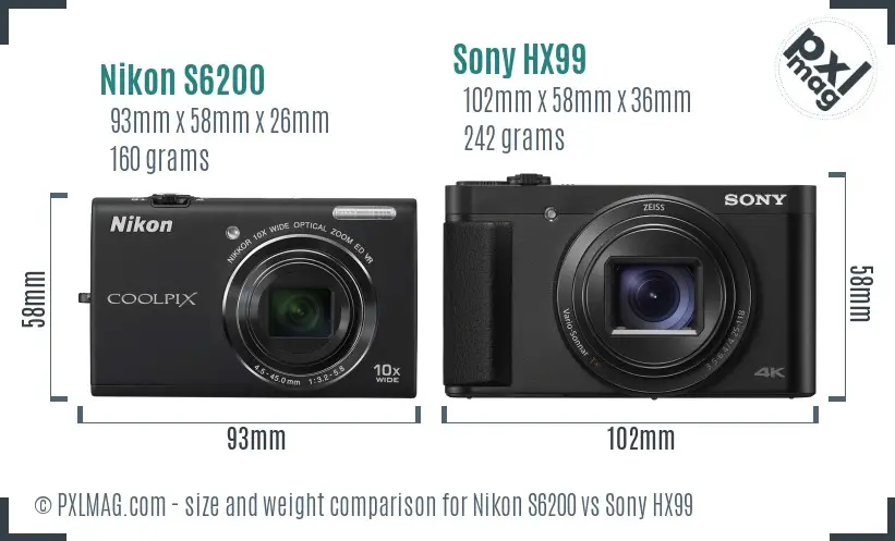 Nikon S6200 vs Sony HX99 size comparison Nikon S6200 vs Sony HX99 size comparison