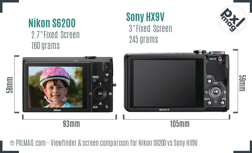 Nikon S6200 vs Sony HX9V Screen and Viewfinder comparison