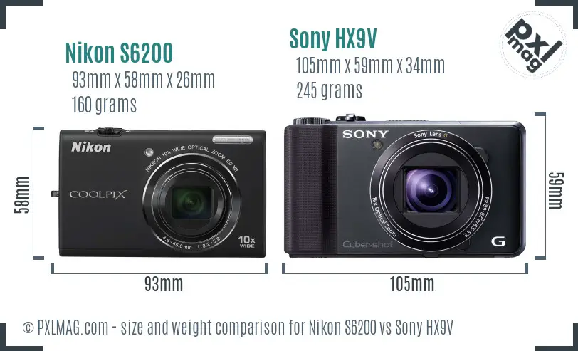 Nikon S6200 vs Sony HX9V size comparison