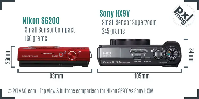 Nikon S6200 vs Sony HX9V top view buttons comparison