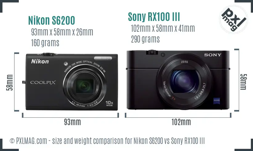 Nikon S6200 vs Sony RX100 III size comparison