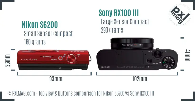 Nikon S6200 vs Sony RX100 III top view buttons comparison