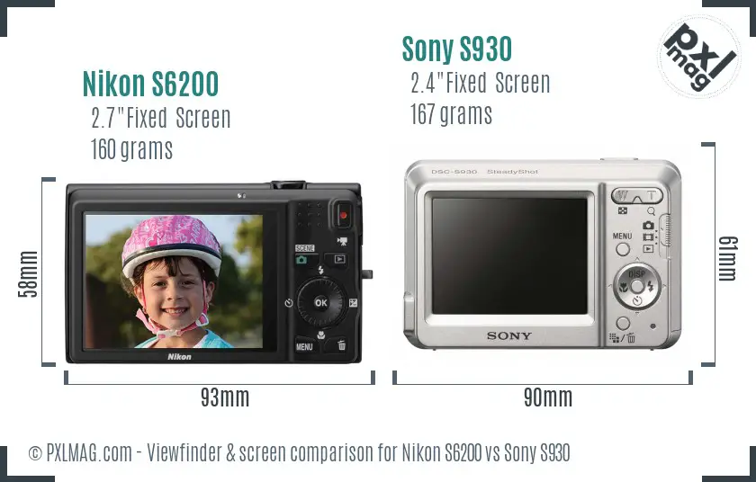 Nikon S6200 vs Sony S930 Screen and Viewfinder comparison