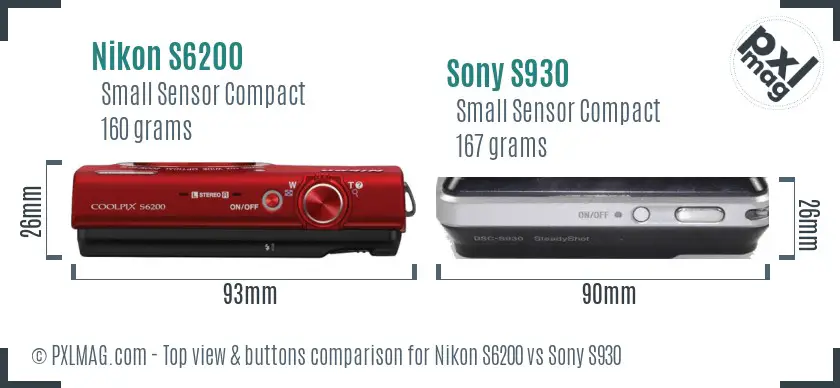 Nikon S6200 vs Sony S930 top view buttons comparison