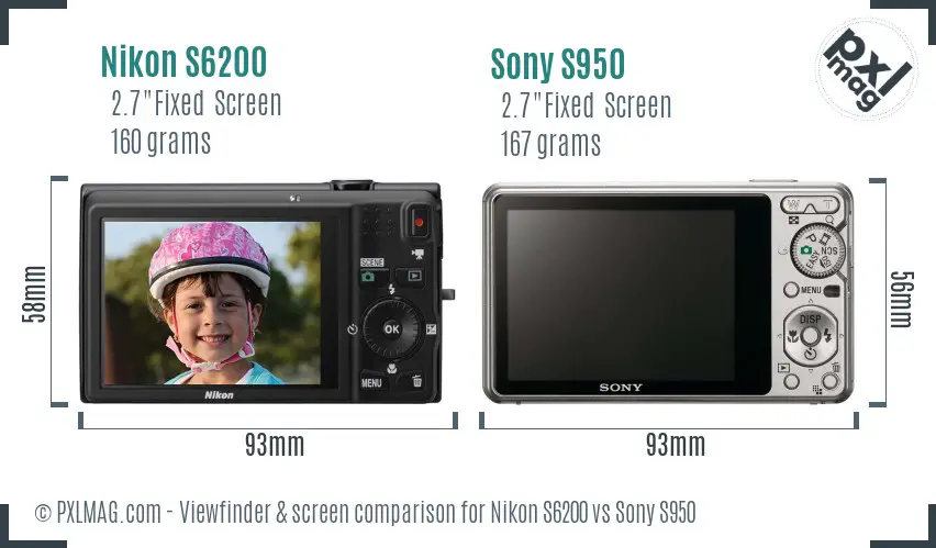 Nikon S6200 vs Sony S950 Screen and Viewfinder comparison