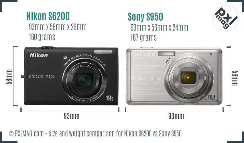 Nikon S6200 vs Sony S950 size comparison