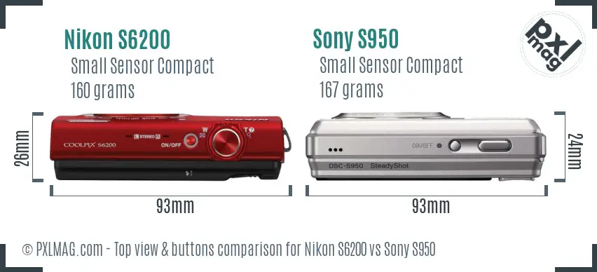 Nikon S6200 vs Sony S950 top view buttons comparison