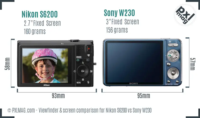 Nikon S6200 vs Sony W230 Screen and Viewfinder comparison