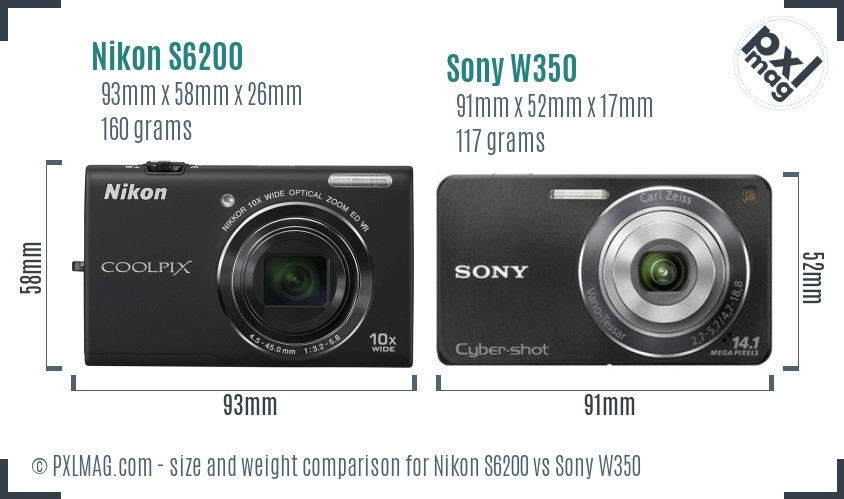 Nikon S6200 vs Sony W350 size comparison Nikon S6200 vs Sony W350 size comparison