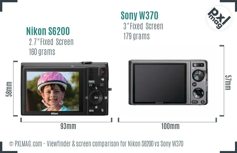 Nikon S6200 vs Sony W370 Screen and Viewfinder comparison Nikon S6200 vs Sony W370 Screen and Viewfinder comparison