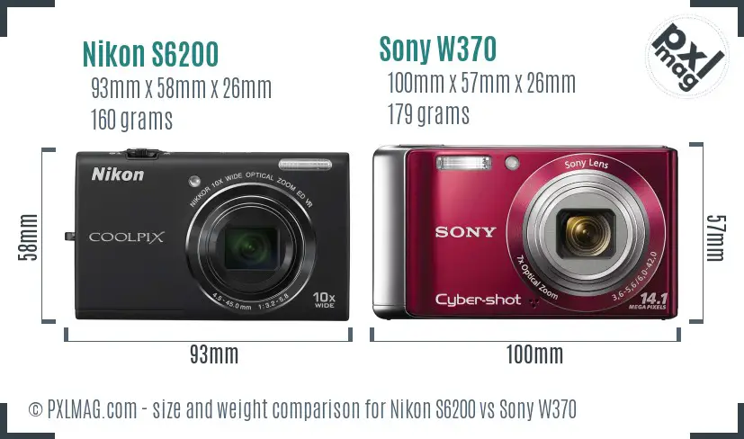 Nikon S6200 vs Sony W370 size comparison Nikon S6200 vs Sony W370 size comparison