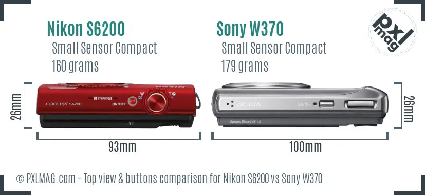 Nikon S6200 vs Sony W370 top view buttons comparison Nikon S6200 vs Sony W370 top view buttons comparison