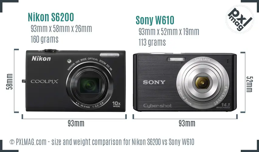Nikon S6200 vs Sony W610 size comparison Nikon S6200 vs Sony W610 size comparison
