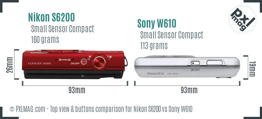 Nikon S6200 vs Sony W610 top view buttons comparison Nikon S6200 vs Sony W610 top view buttons comparison