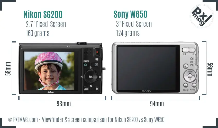 Nikon S6200 vs Sony W650 Screen and Viewfinder comparison Nikon S6200 vs Sony W650 Screen and Viewfinder comparison