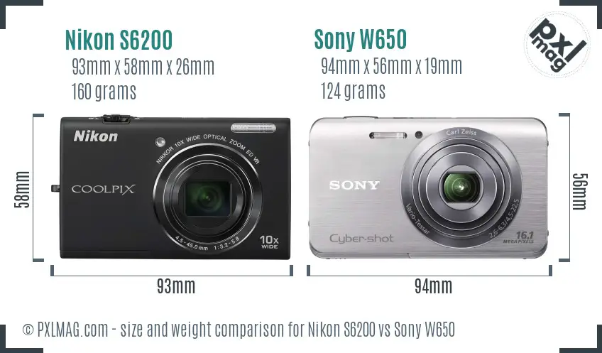 Nikon S6200 vs Sony W650 size comparison Nikon S6200 vs Sony W650 size comparison