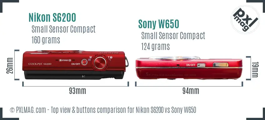 Nikon S6200 vs Sony W650 top view buttons comparison Nikon S6200 vs Sony W650 top view buttons comparison