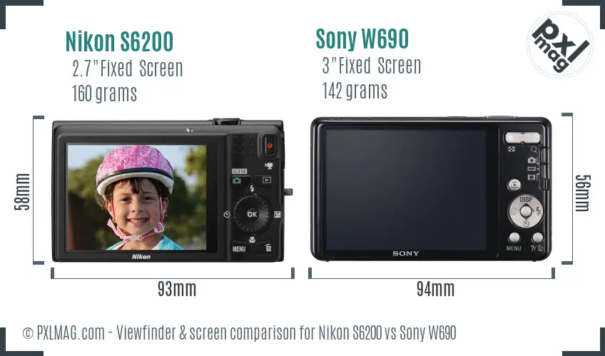 Nikon S6200 vs Sony W690 Screen and Viewfinder comparison