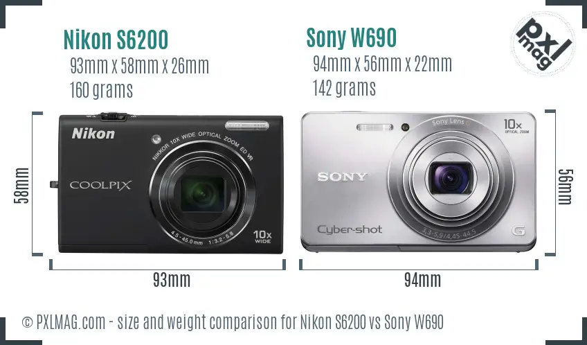 Nikon S6200 vs Sony W690 size comparison