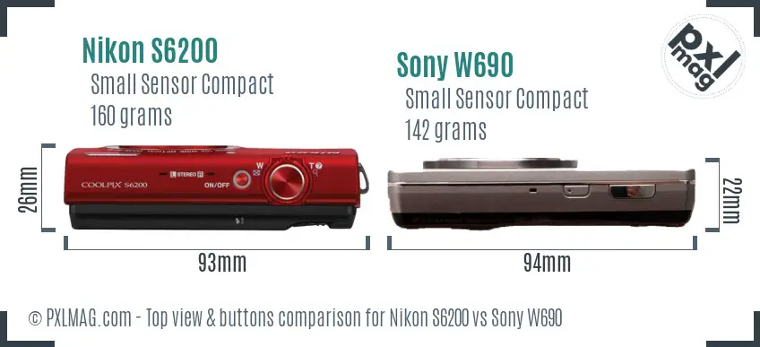 Nikon S6200 vs Sony W690 top view buttons comparison